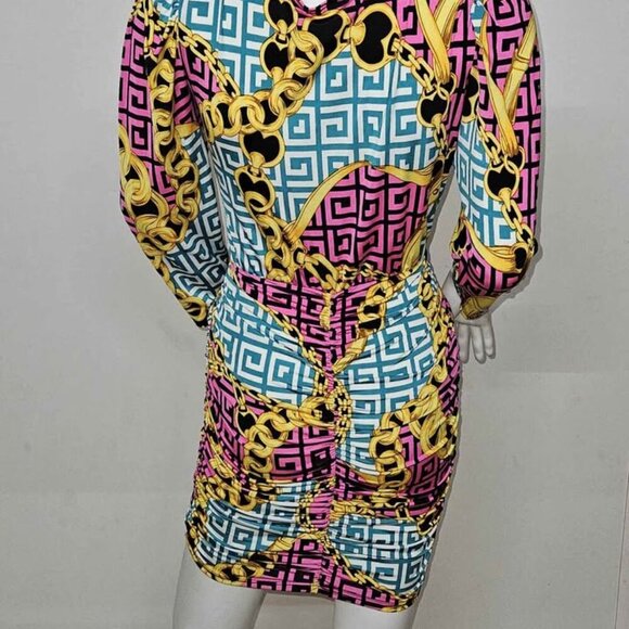NEW size Large High Fashion Party dress multi color multi print mini dress - Picture 2 of 2